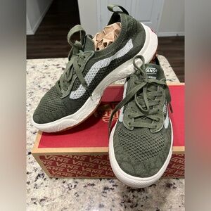 Vans Olive Green and White Sneakers